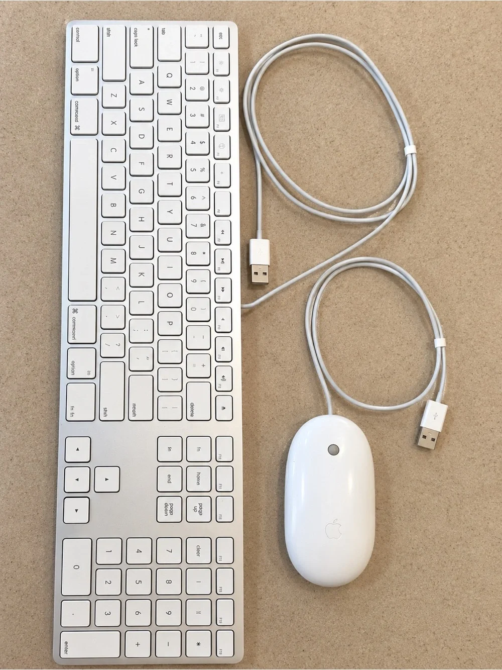 Apple Silver and White Wired Keyboard with White USB Mouse